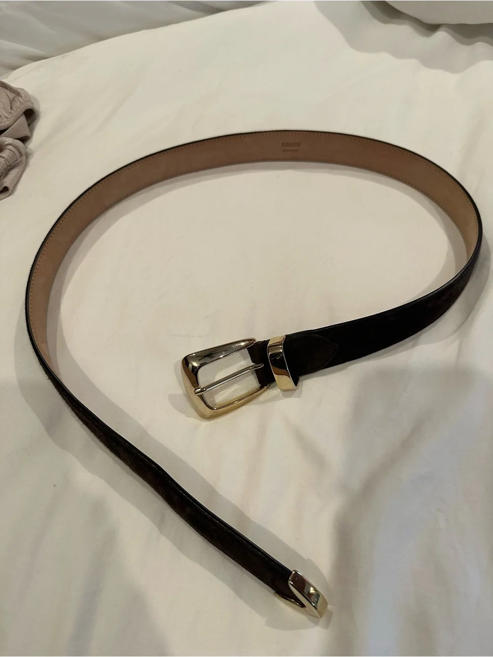 KHAITE Suede Leather Women's Belt with Gold Buckle - Dark Brown
